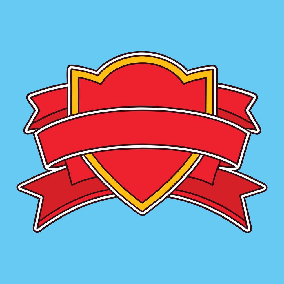 Red shield with red ribbon on blue background vector