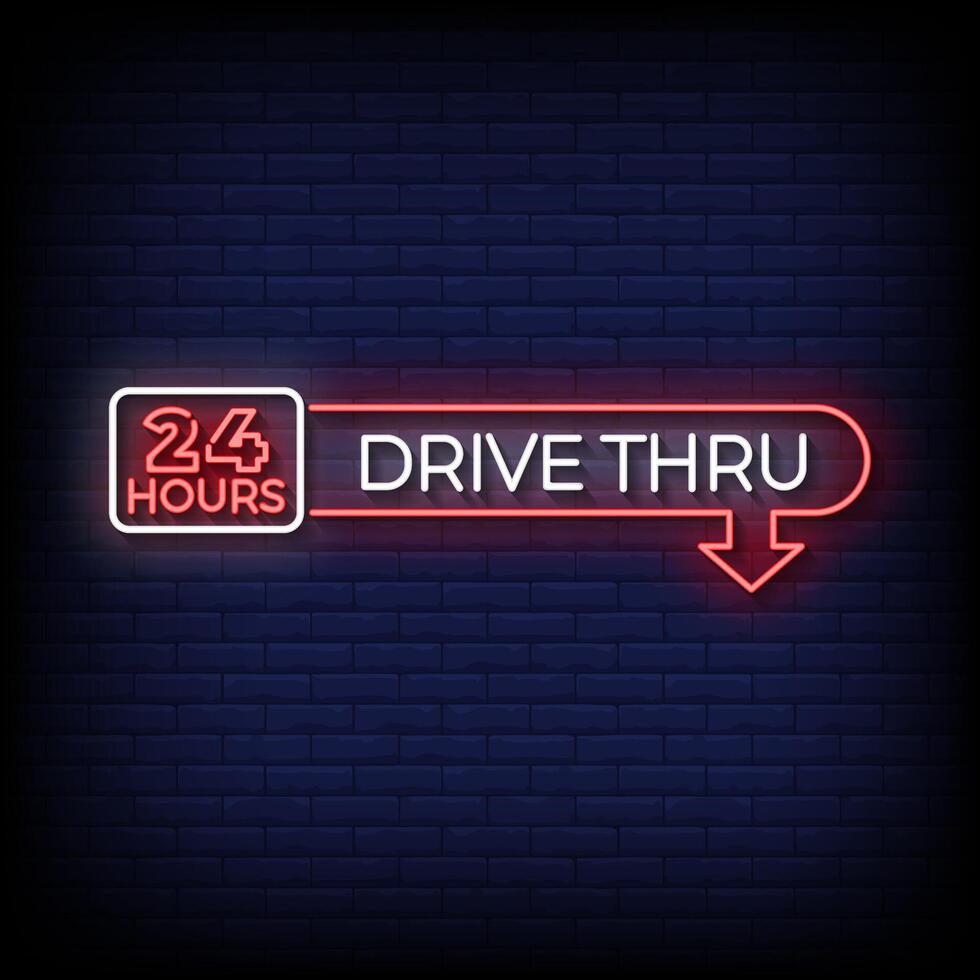drive thru neon sign with brick wall background vector