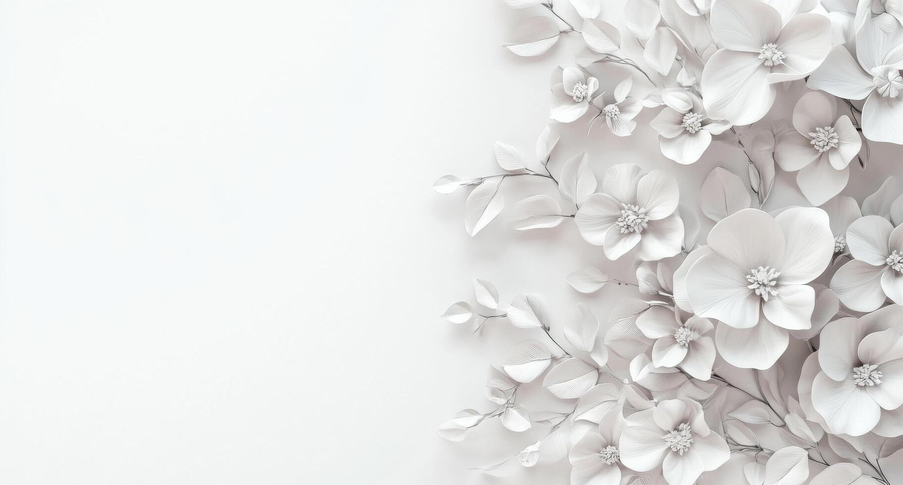 Elegant white flowers arranged artistically on a light background for creative design purposes photo