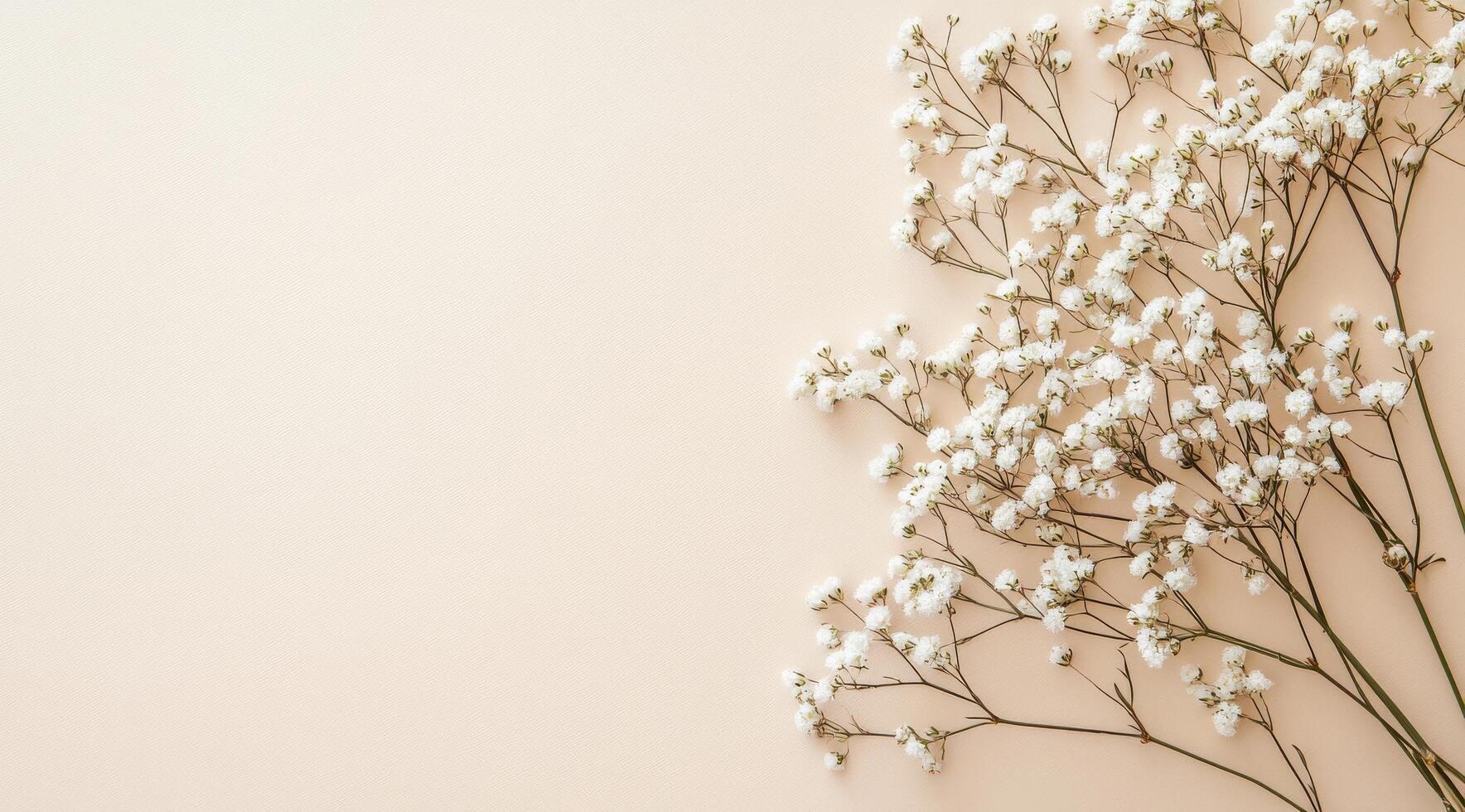 Delicate white flowers arranged on a soft pastel background in a serene indoor setting photo