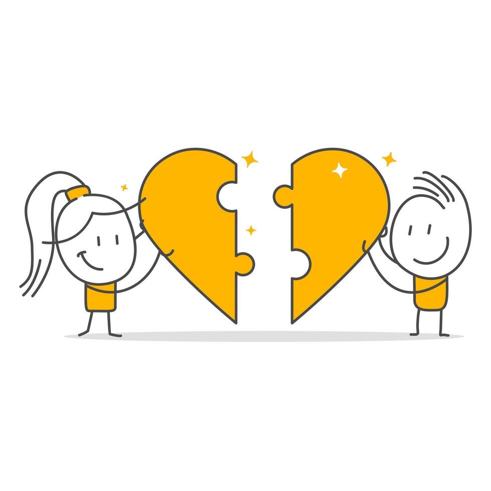 Business people putting together a Heart shaped jigsaw puzzle. vector