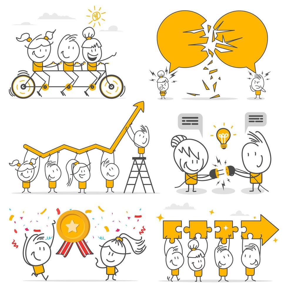 Collection of scenes featuring men and women involved in business activities. vector