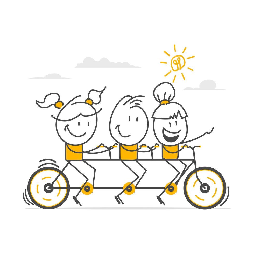 Teamwork. Business people and employees moving forward on tandem bicycle. vector