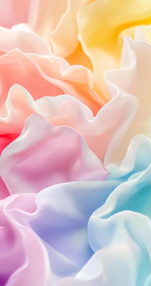 Colorful ruffled fabric in soft pastels creating a dreamy texture in warm light photo