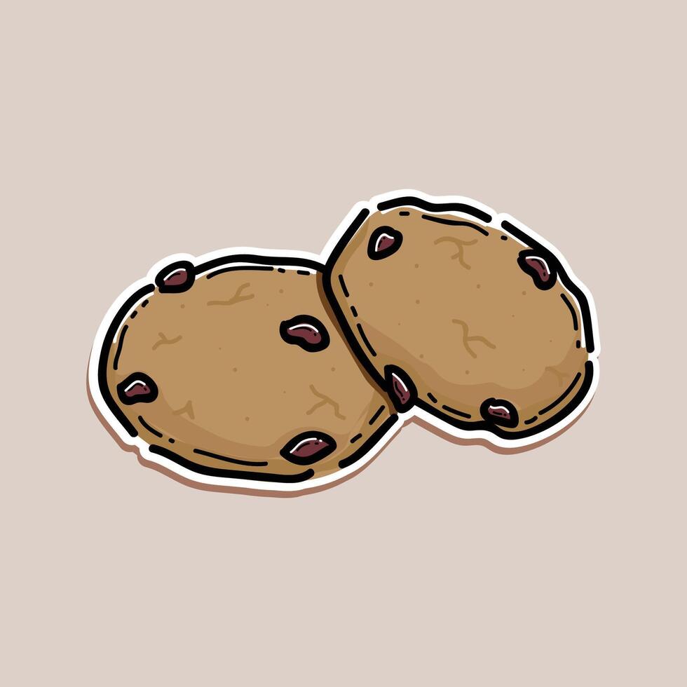 chocolate chip cookies. Cookies isolated on cream background. illustration design sticker style. Homemade choco chip cookies vector