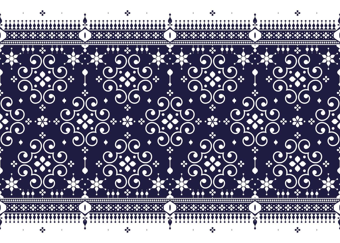 geometric ethnic fabric seamless pattern, oriental design, dark blue and white design vector