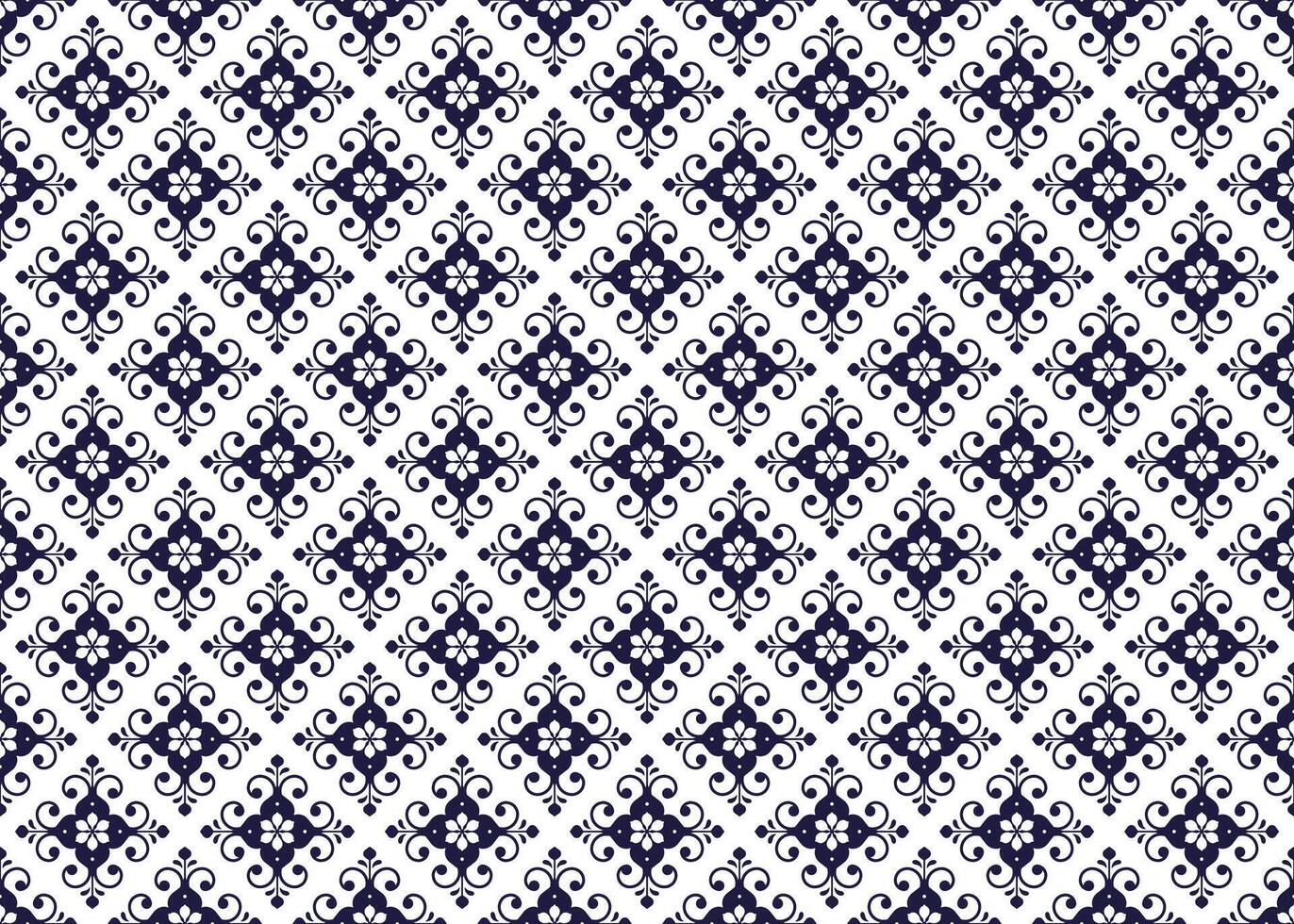 dark blue symbol floral on White background, ethnic fabric seamless pattern, design for cloth, carpet, batik, wallpaper, wrapping etc. vector