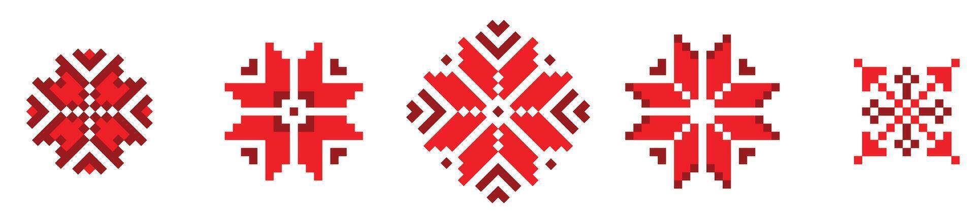 star and snowflakes embroidery tile pixelated emblem red vector