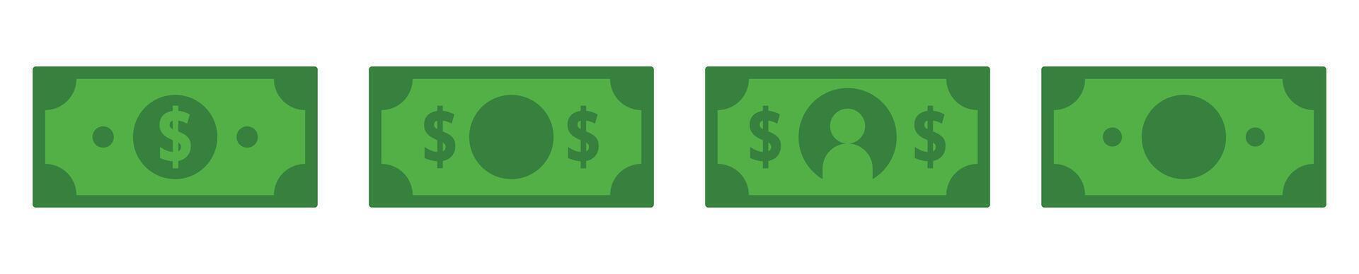green paper money icon set vector