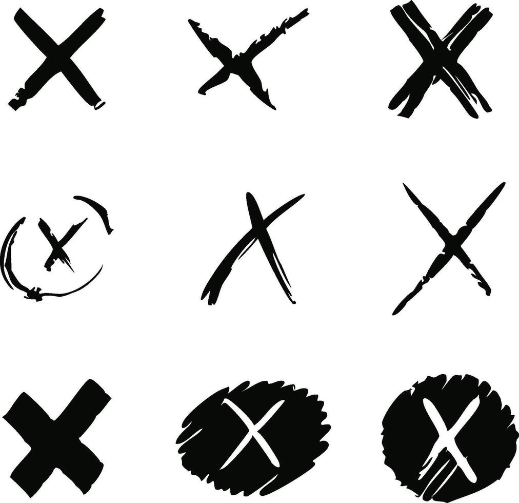 Doodle chalk tick cross sign set vector