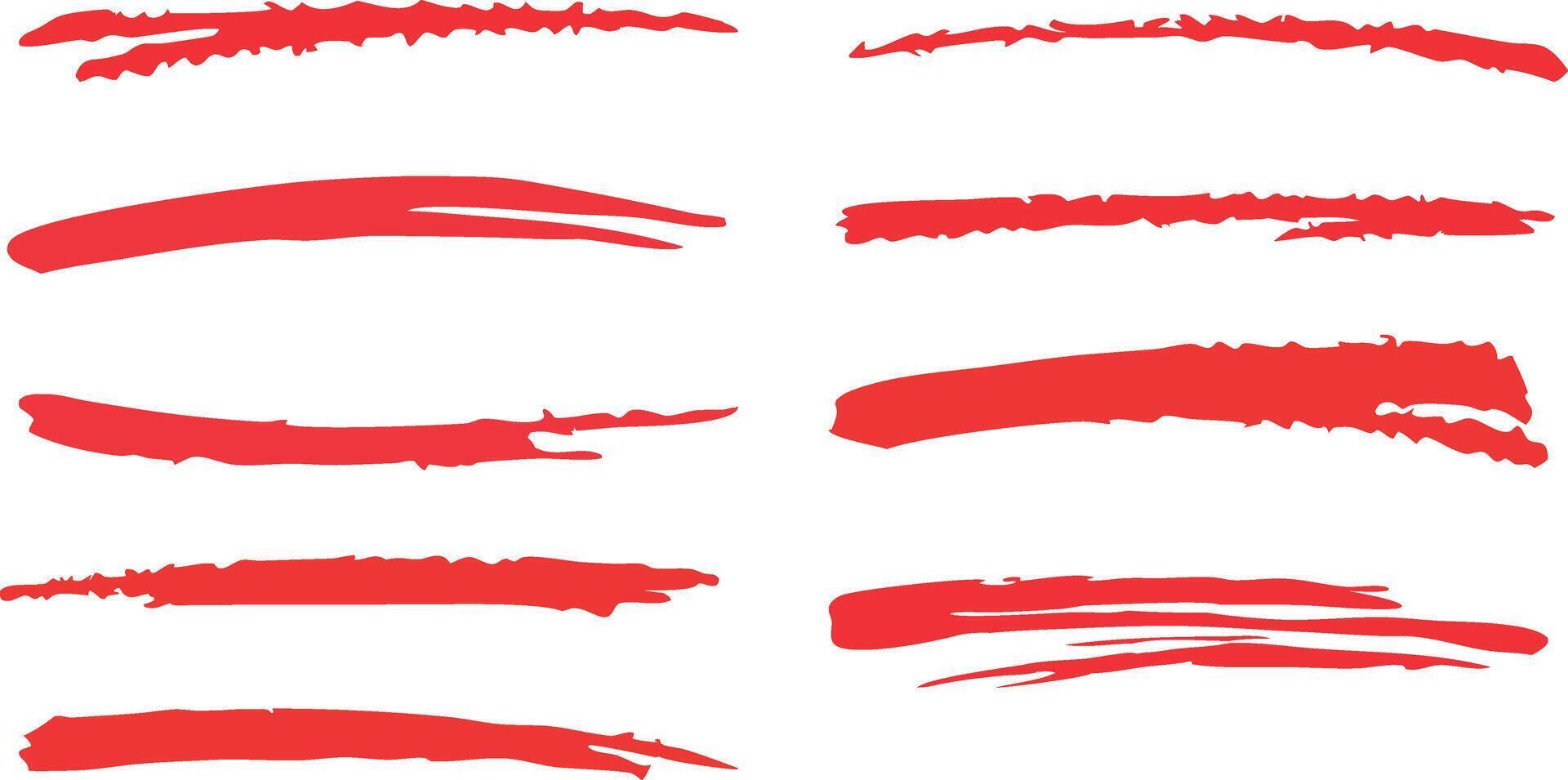 Set of red hand drawn brush strokes isolated on a white background vector