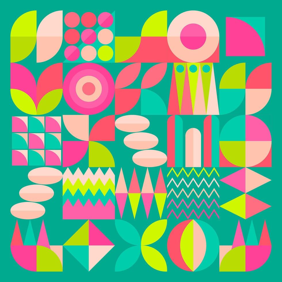 Geometric Abstract Background with Cool and Fun Color Palette. Suitable for cover, poster, banner, template, flyer, brochure, wallpaper, web design, etc. vector