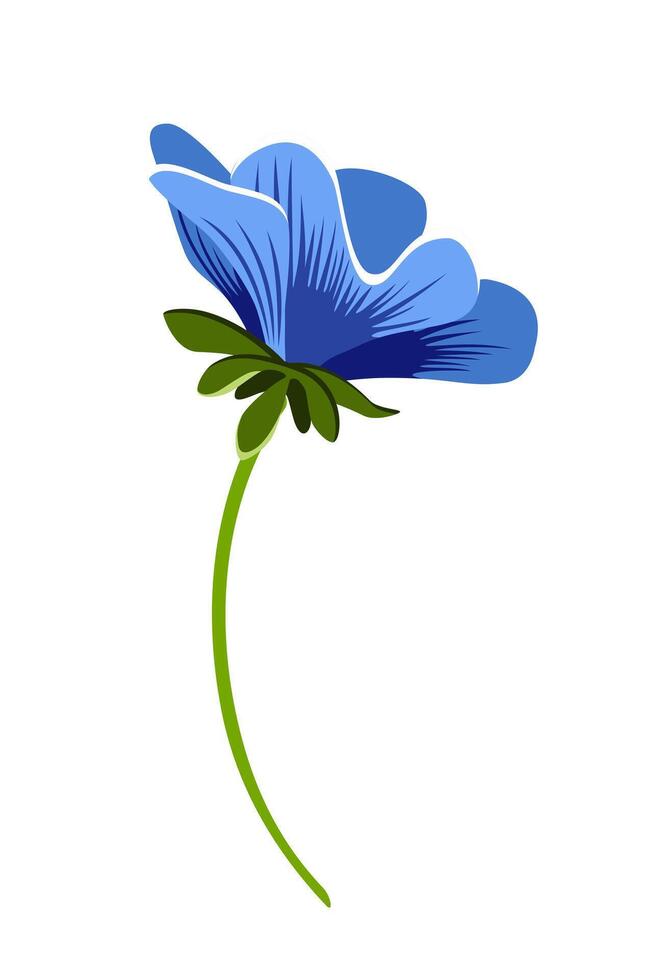 Blue flower with green stem on white background vector