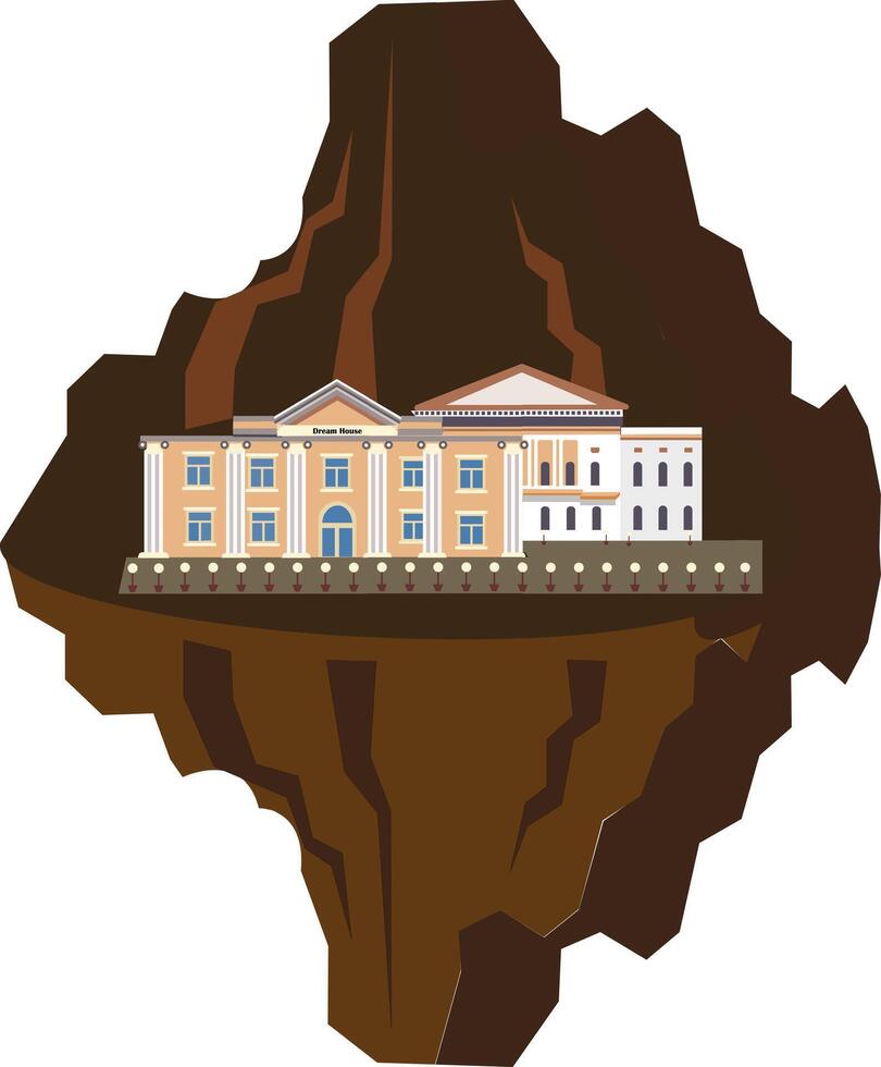 A building in the shape of a mountain with a large rock vector