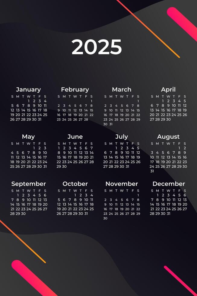 2025 Calendar with abstract background. vector