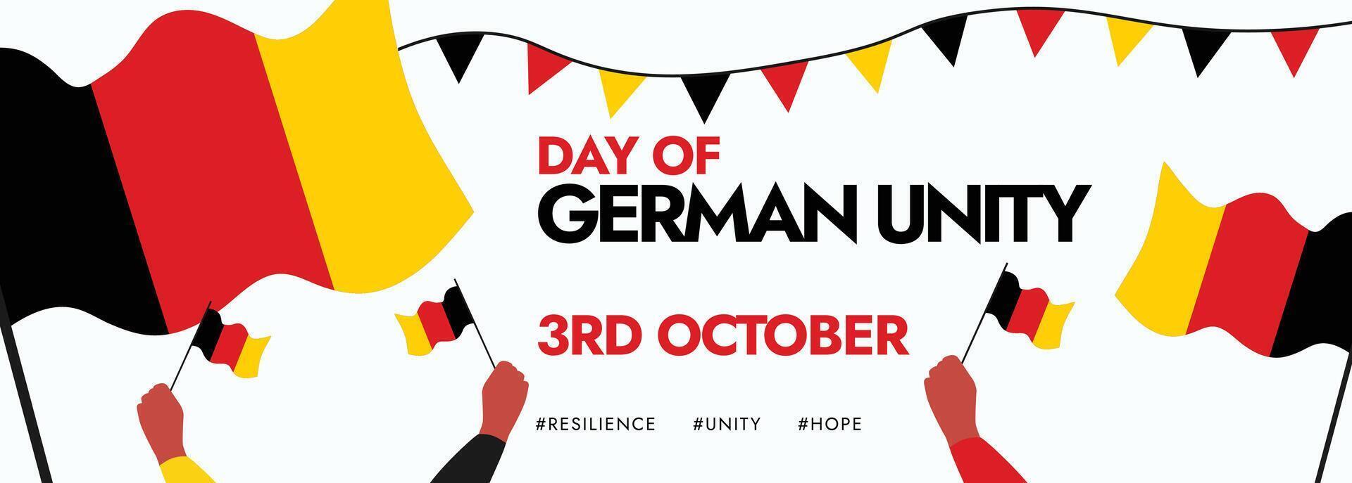 3rd October Germany Unity celebration cover banner, post with its flags, hands holding flags of Germany. vector