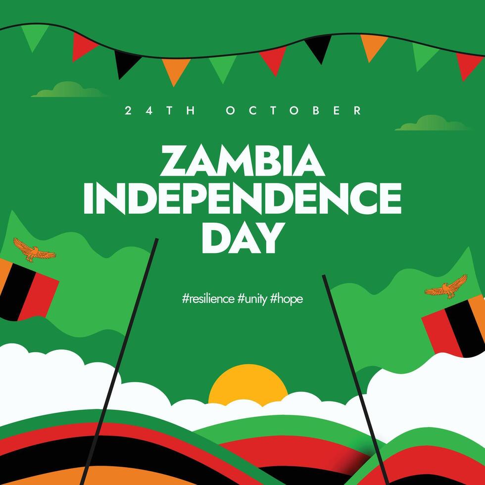 Zambia Independence Day. 24th October Celebration Banner, Post with Its Flag and Text in Flag Colours. The Day Commemorates Zambia's Independence Achieved in 1964 vector