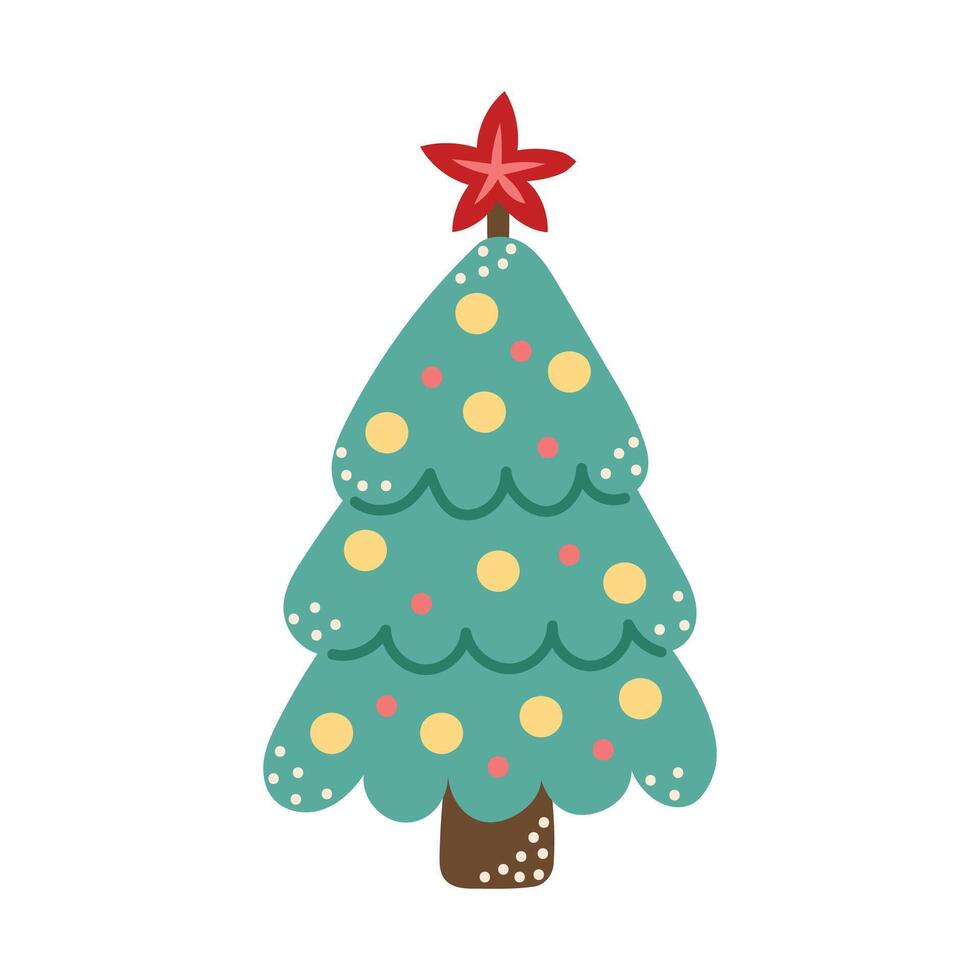 Cute Christmas tree in childrens style. Isolated element for design of cards, patterns, banners. Christmas and New Year. illustration. vector