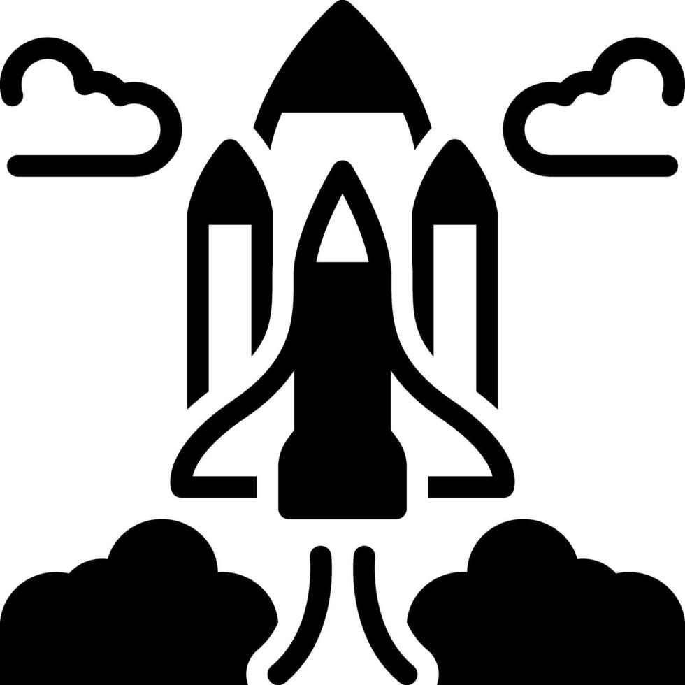 Solid black icon for rocket launch vector