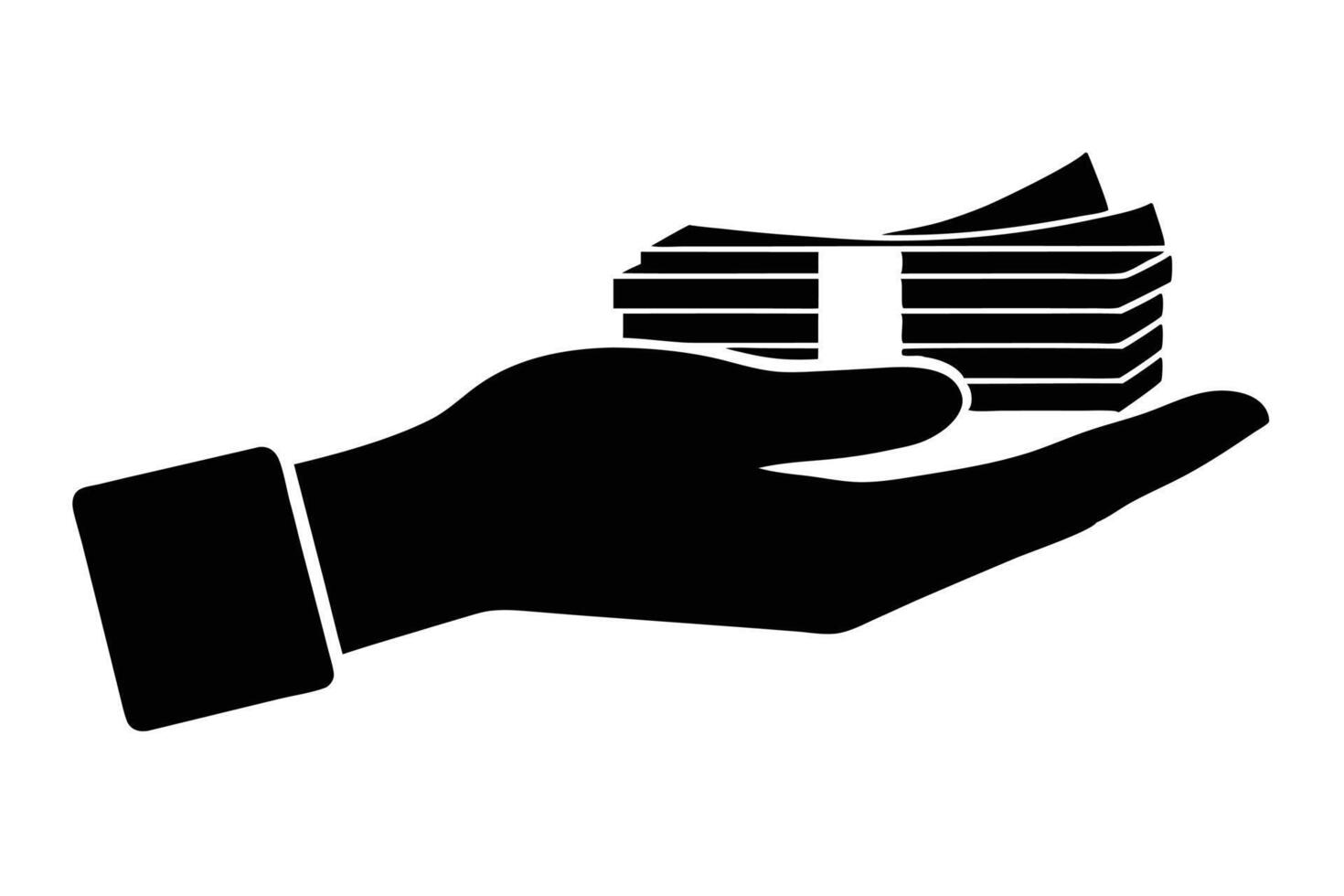 Hand holding stack of money silhouette icon vector