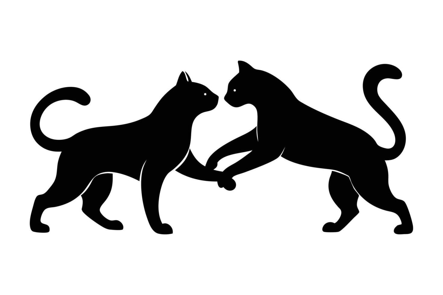 Two cat fighting silhouette illustration vector