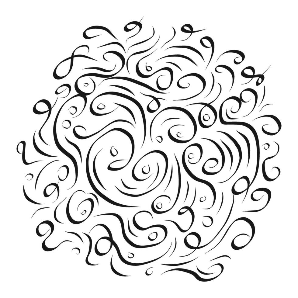 Hand drawn decorative curls and swirls icon in flat style. Doodle sketch illustration on isolated background. Chaotic random waves sign business concept. vector