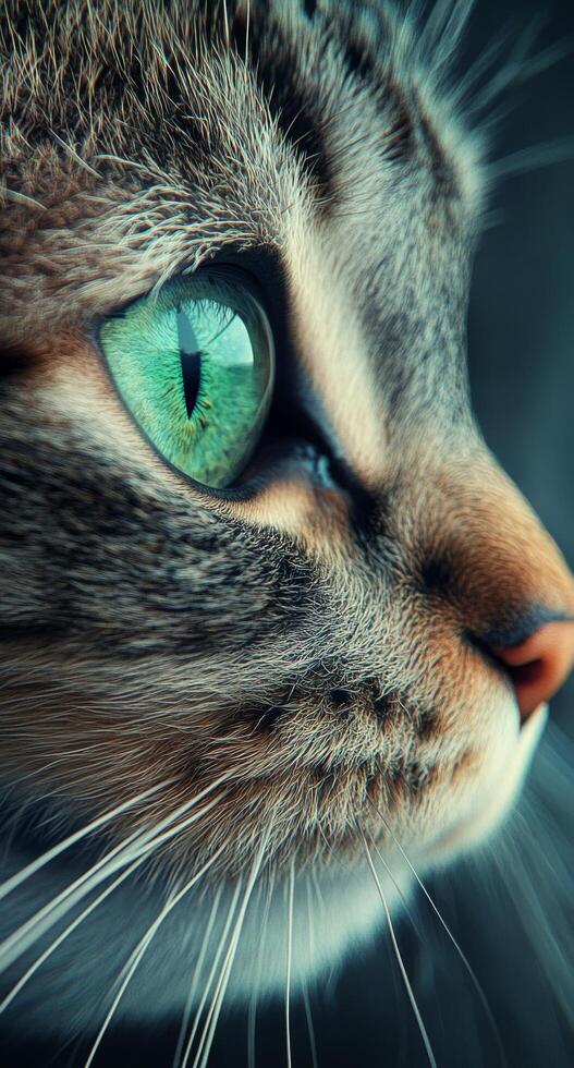 Close-up view of a cat's striking green eye revealing its intricate details and textures photo