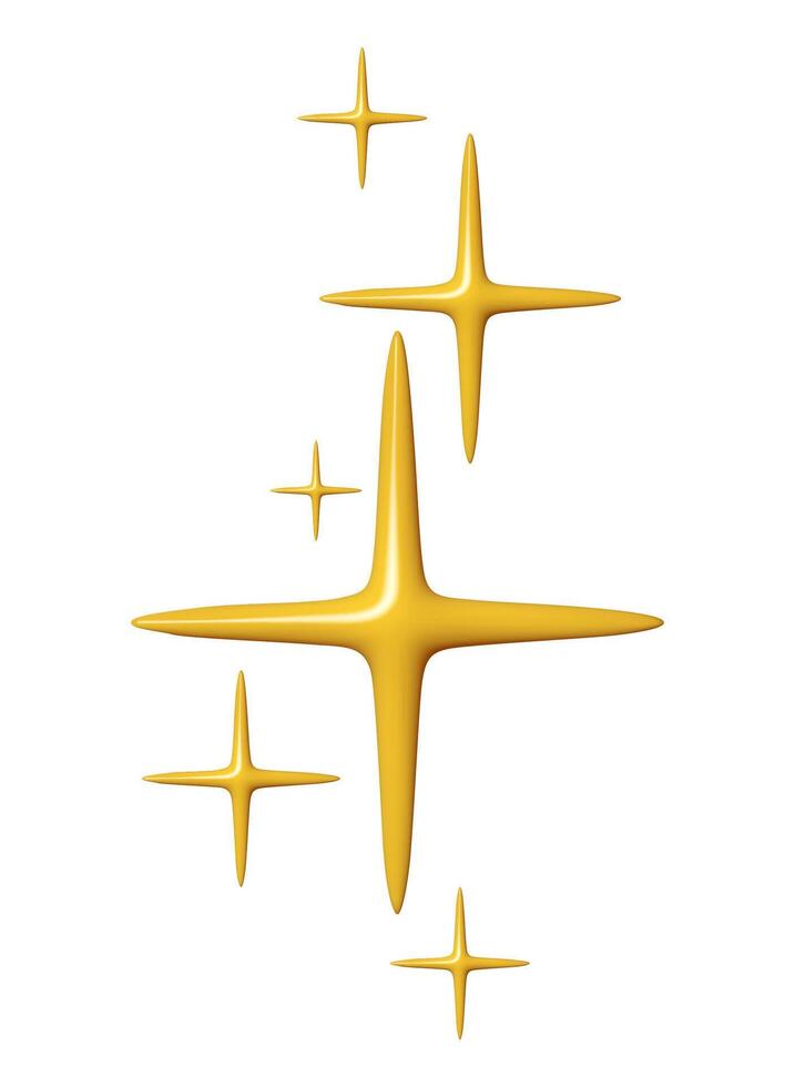 Glossy yellow stars illustration in 3D style, featuring shiny, abstract sparkles. Perfect for luxury designs, festive decorations, holiday themes, and creative projects with an elegant vector