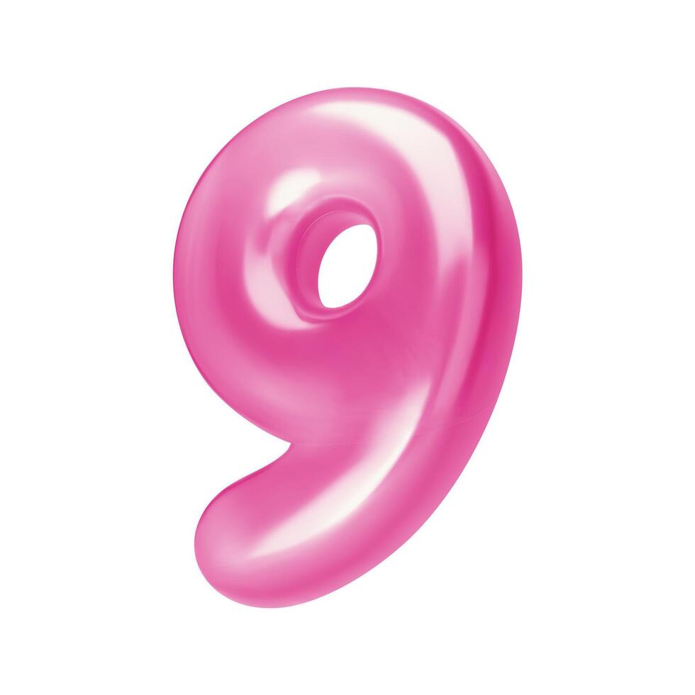 Number pink 9. Foil and chrome balloon number nine in 3d style. Realistic design elements isolated on white background. illustration vector