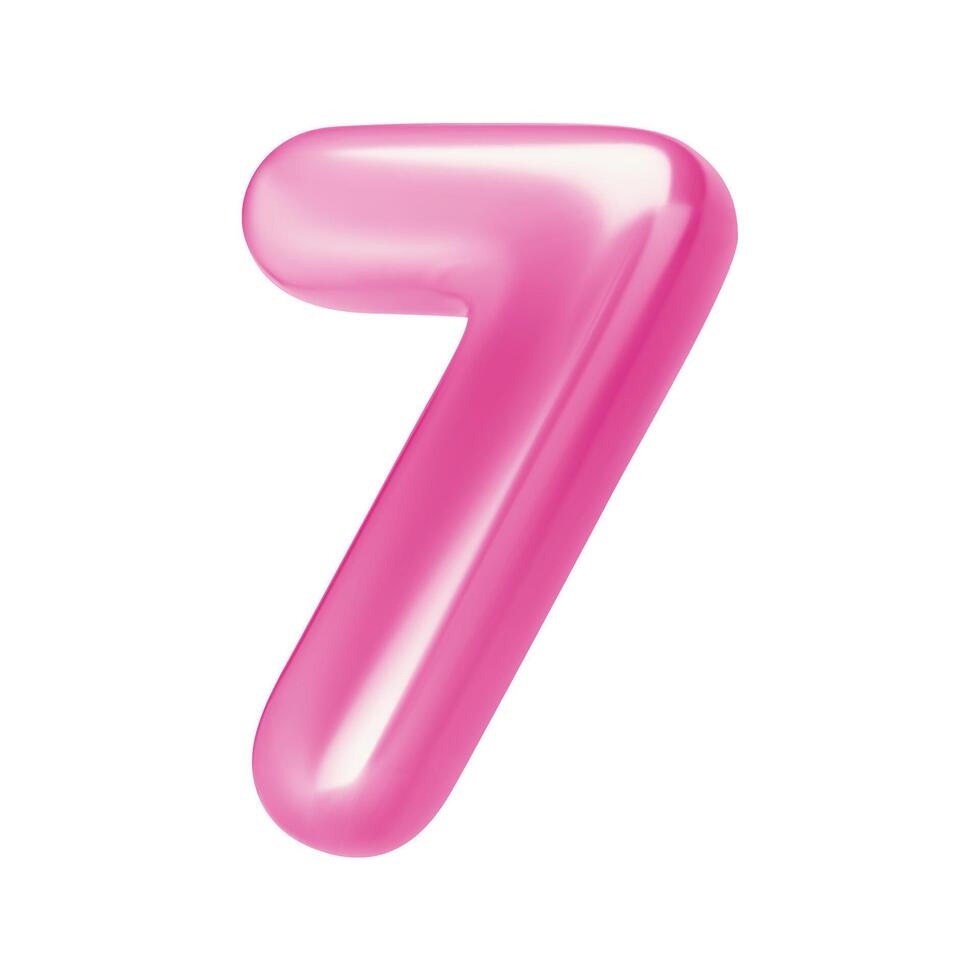 Number pink 7. Foil and chrome balloon number seven in 3d style. Realistic design elements isolated on white background. illustration vector