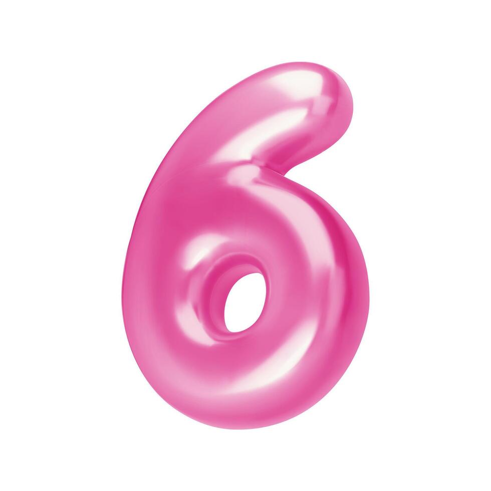 Number pink 6. Foil and chrome balloon number six in 3d style. Realistic design elements isolated on white background. illustration vector