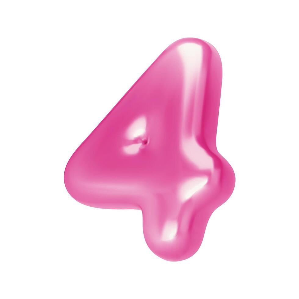 Number pink 4. Foil and chrome balloon number four in 3d style. Realistic design elements isolated on white background. illustration vector