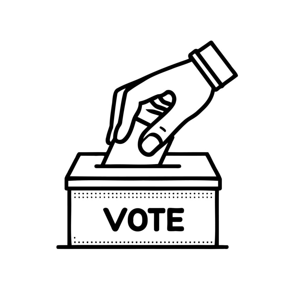 Hand throws ballot into ballot box and inscription to vote icon sketch, hand vector