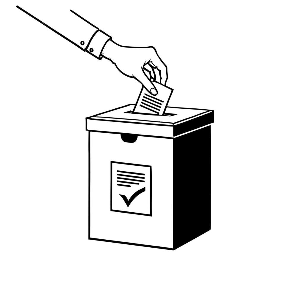 Drawing of ballot box. Hand drawn illustration in minimalist style vector