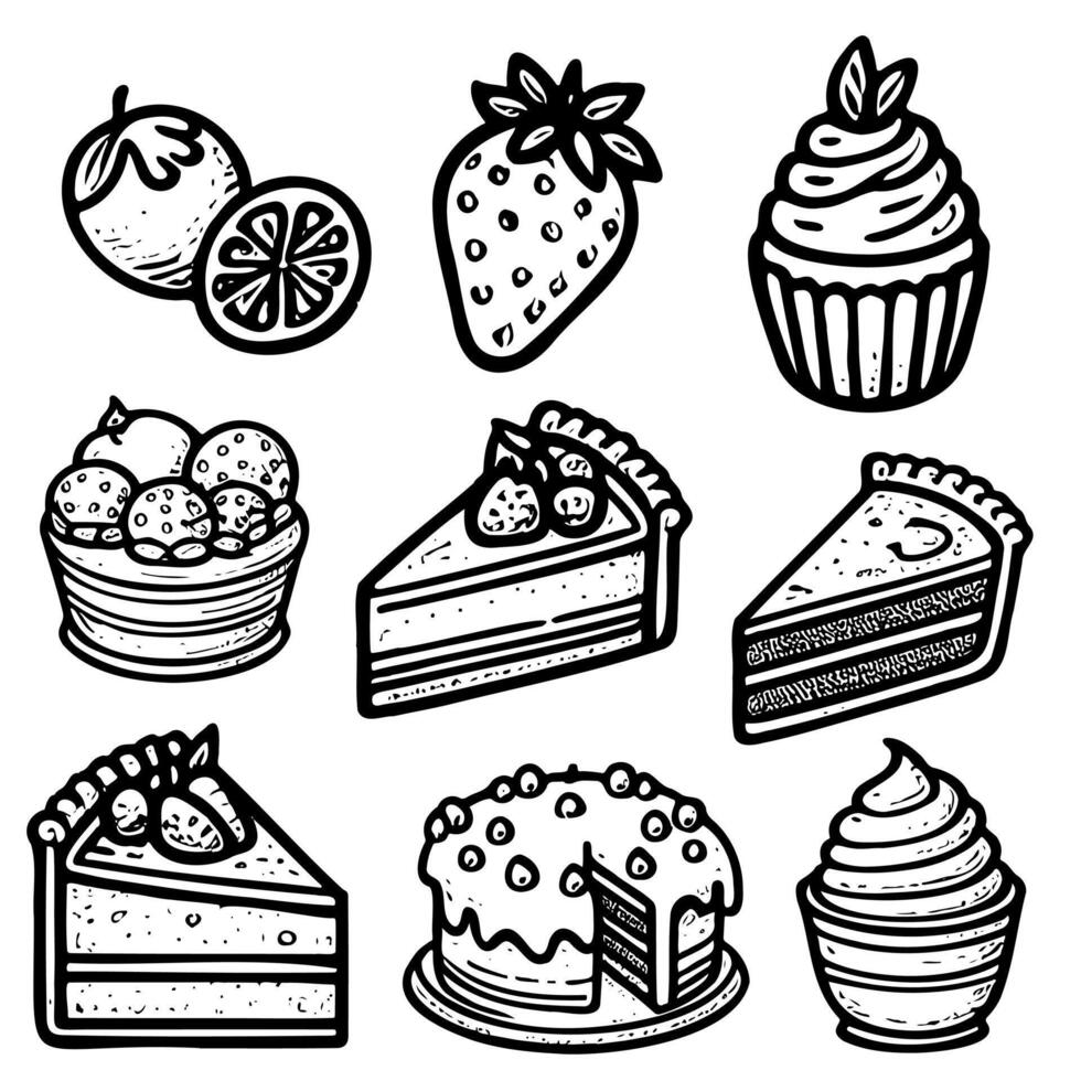 Sketch Set cake doodle illustrations isolated on white background. Hand-drawn vector