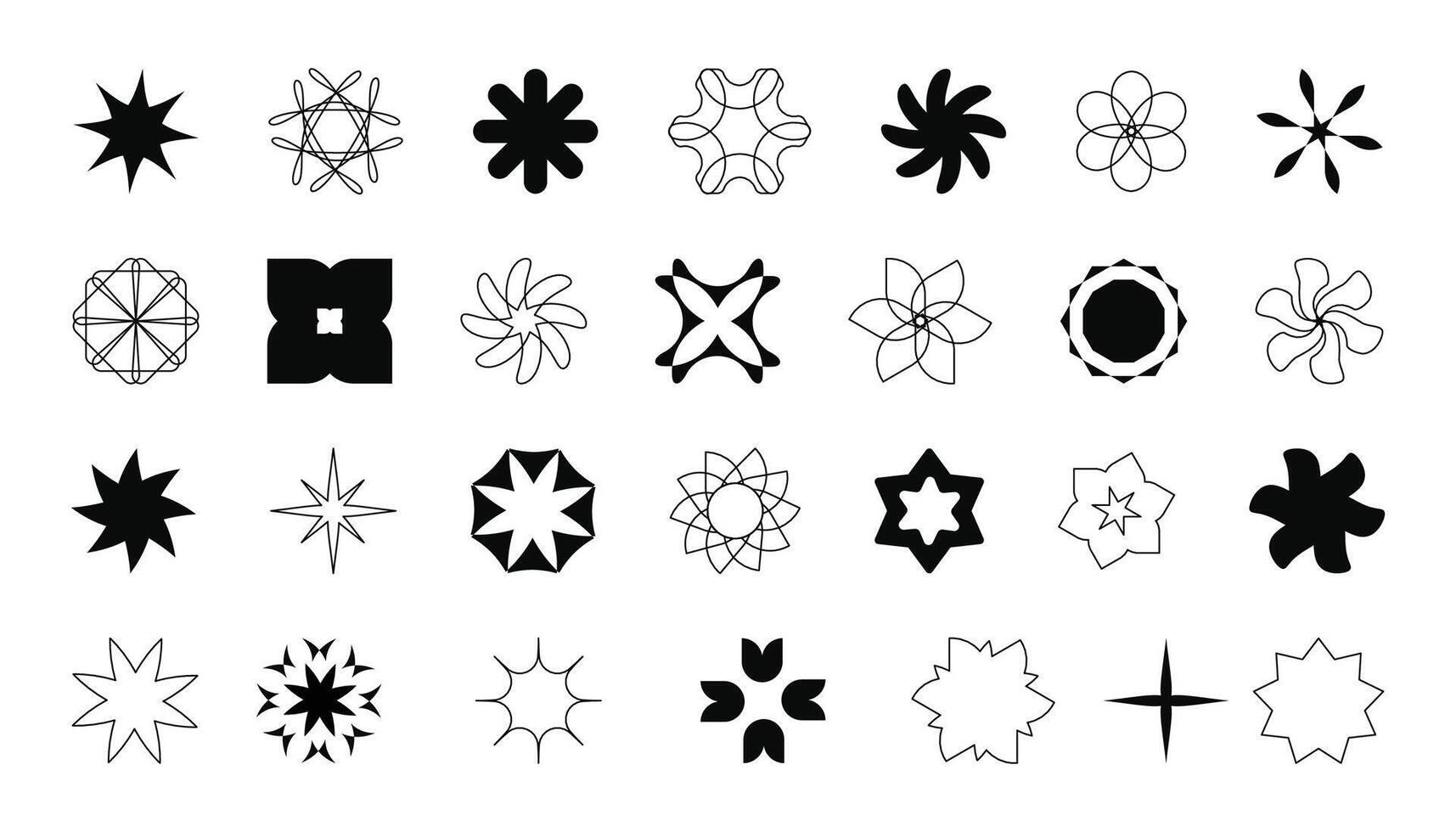 set of brutalist geometric shapes. Trendy geometric forms, simple outlined figures, y2k style. Abstract graphic monochrome elements. vector