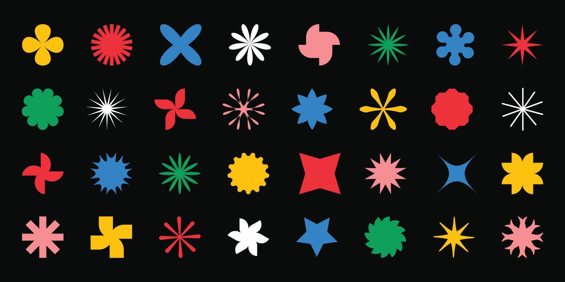 Simple geometric shapes, elements of brutalism, abstract figures in the Bauhaus style. Multi-colored set. vector
