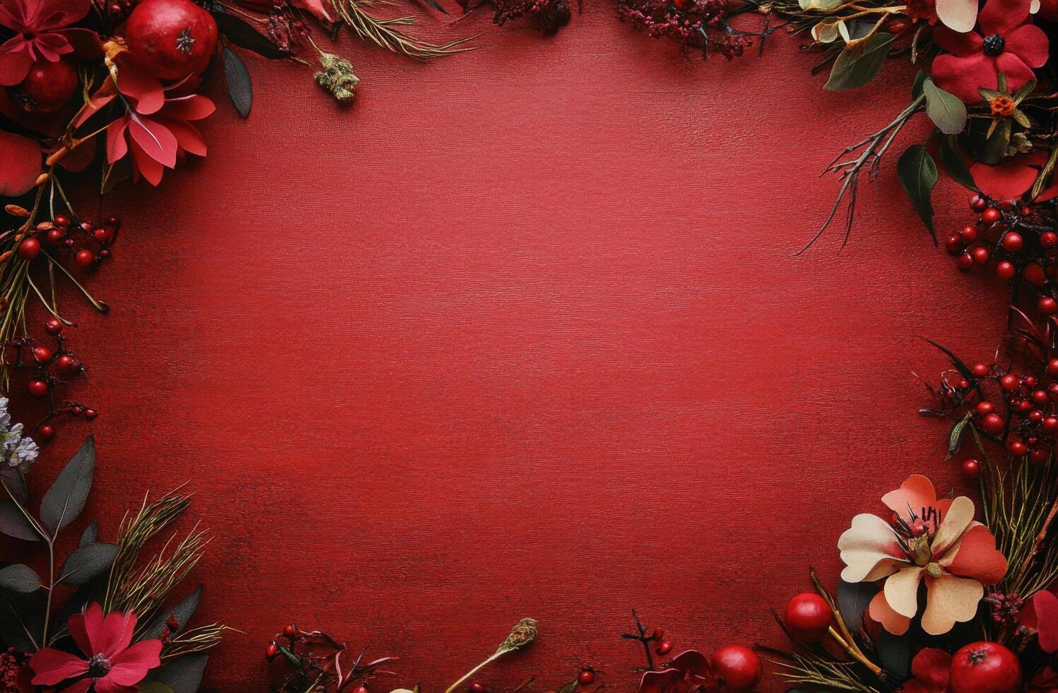 Vibrant floral arrangement on a bold red background creates a festive atmosphere for celebrations photo