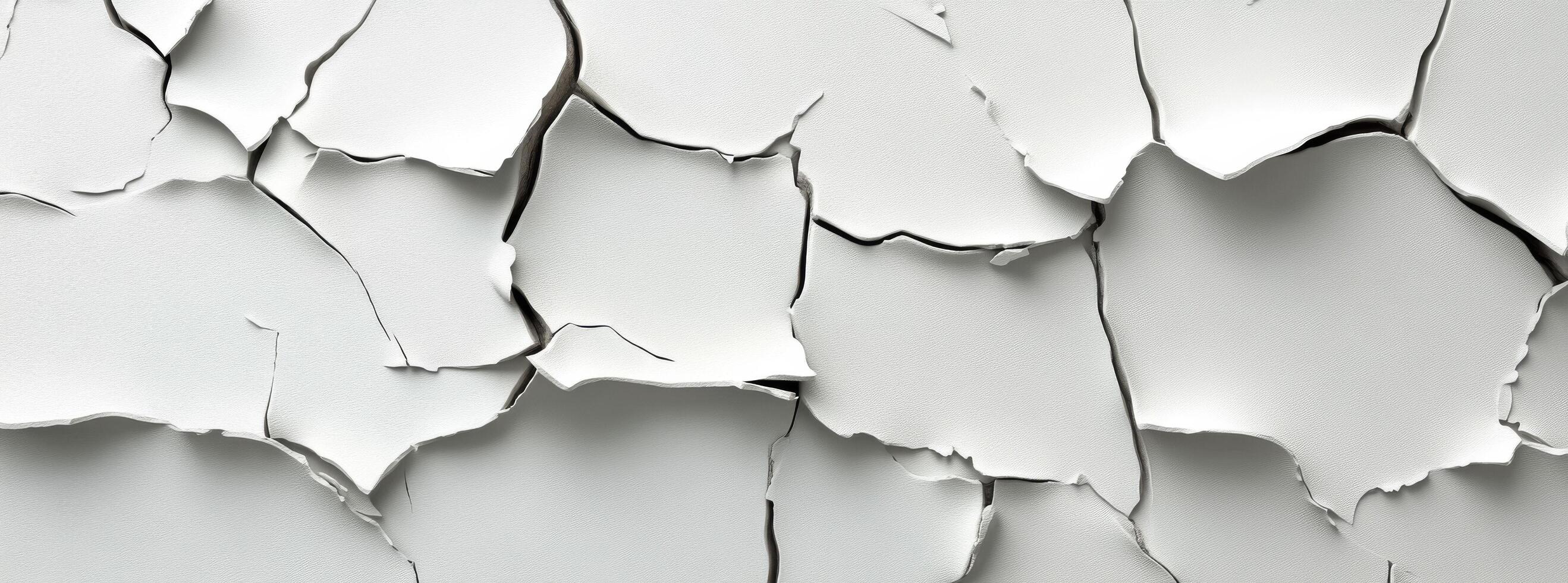 Detailed view of peeling white paint on a wall revealing cracks and textures photo