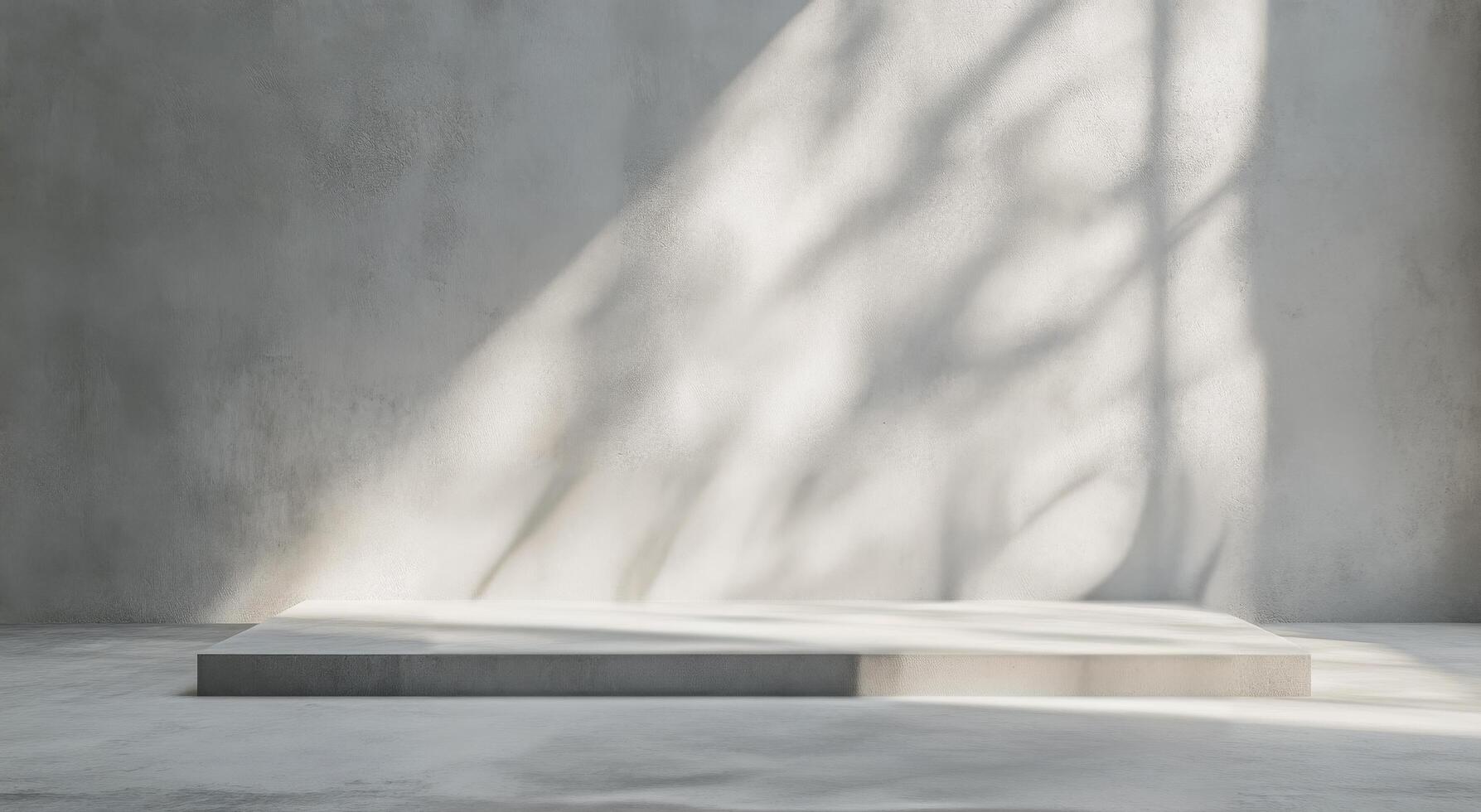 Minimalist gray interior with natural light streaming through, creating a serene atmosphere photo