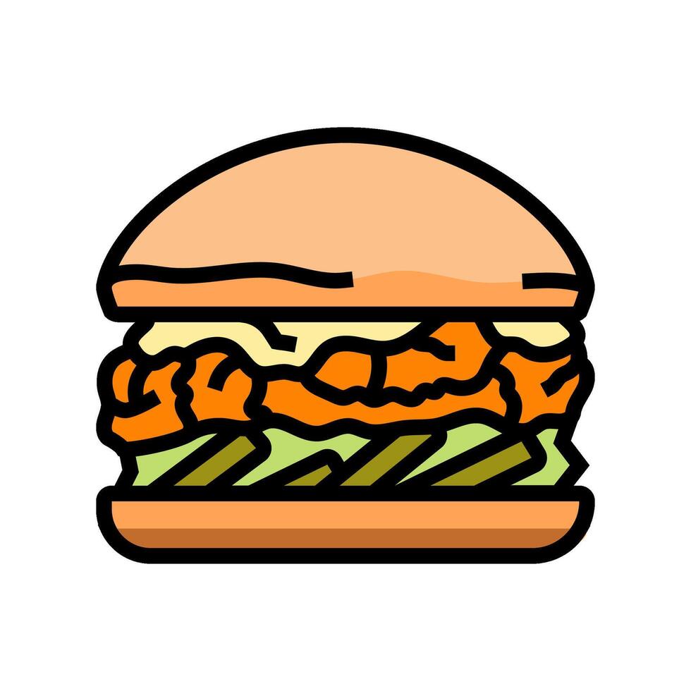 buffalo chicken burger food color icon illustration vector