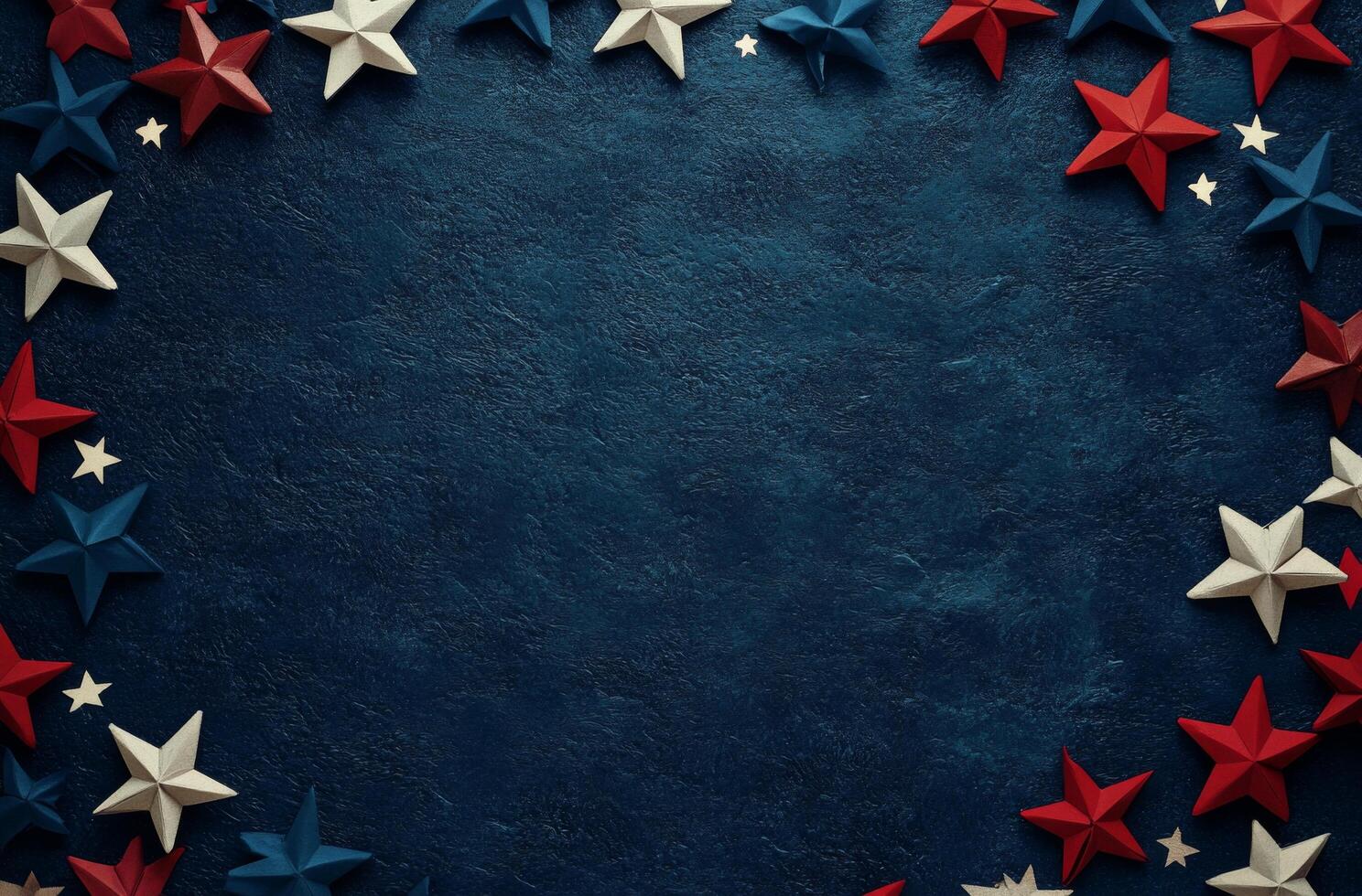 Decorated blue background with red, white, and blue stars for a festive celebration photo