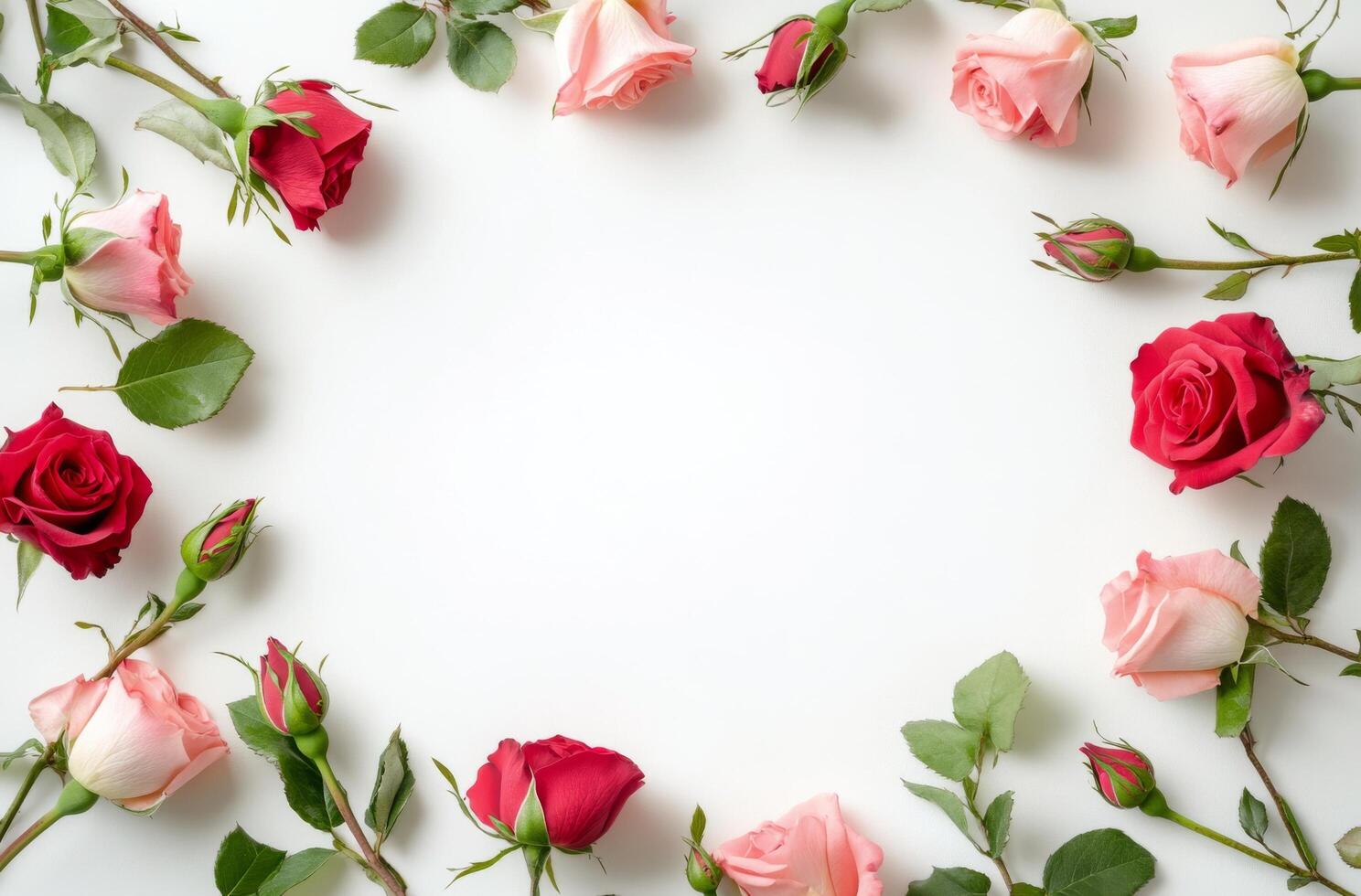 A vibrant arrangement of roses and rosebuds against a light backdrop photo