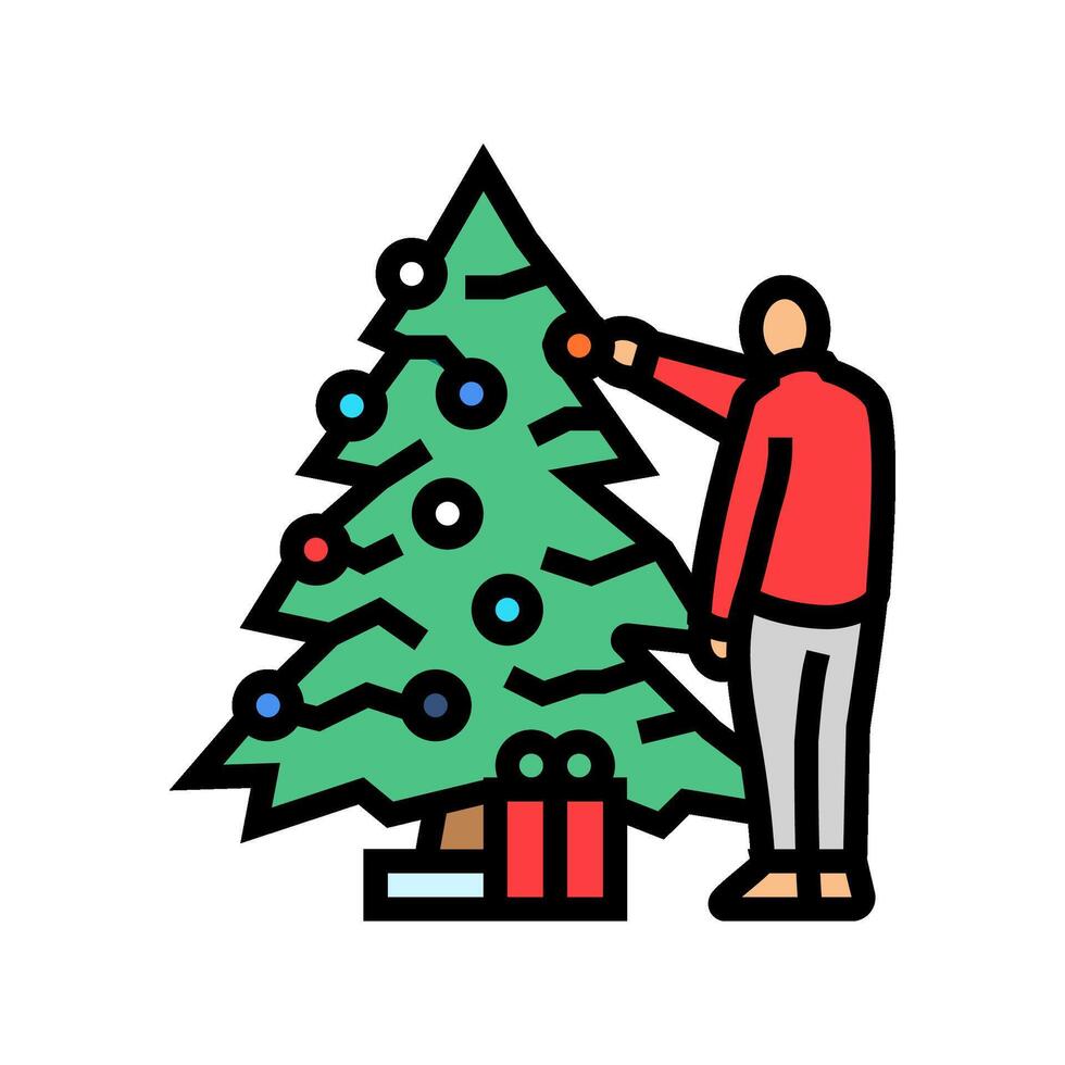 decorating the christmas tree color icon illustration vector