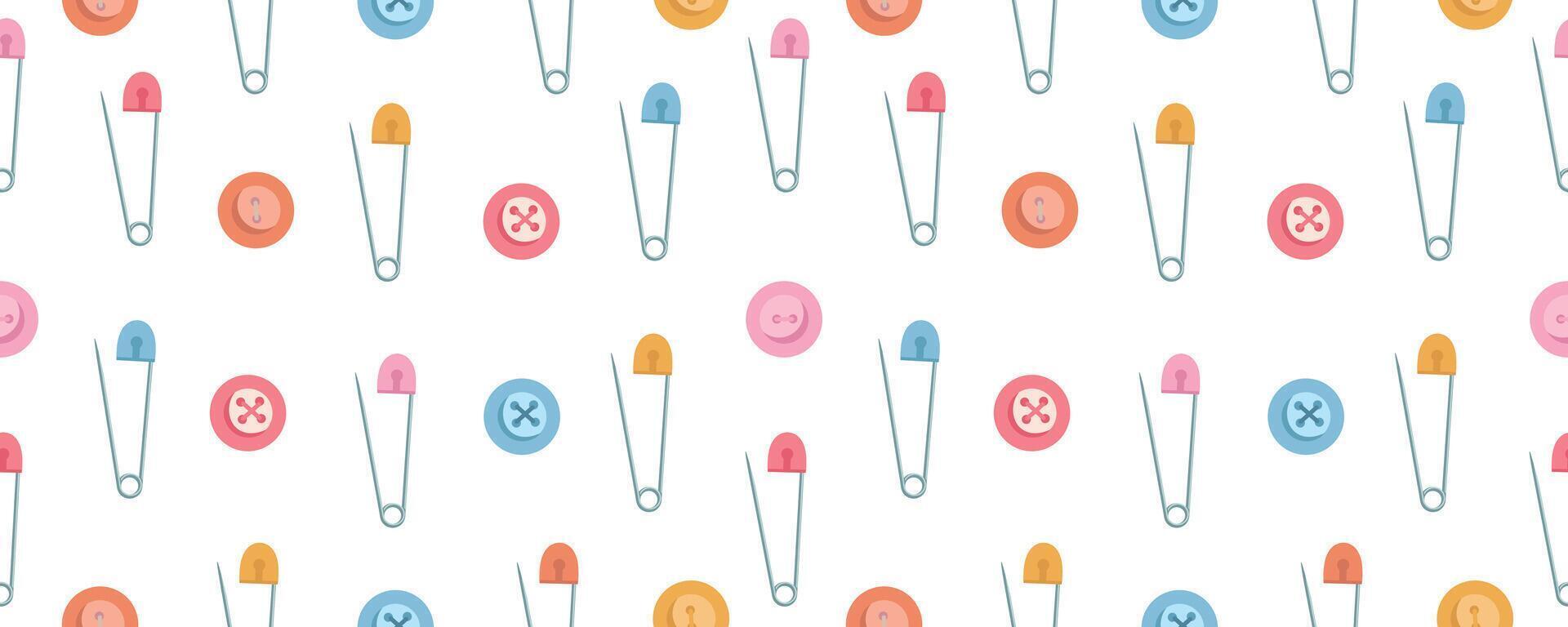 seamless pattern using sewing tools. Illustration of safety pins and buttons. illustration vector