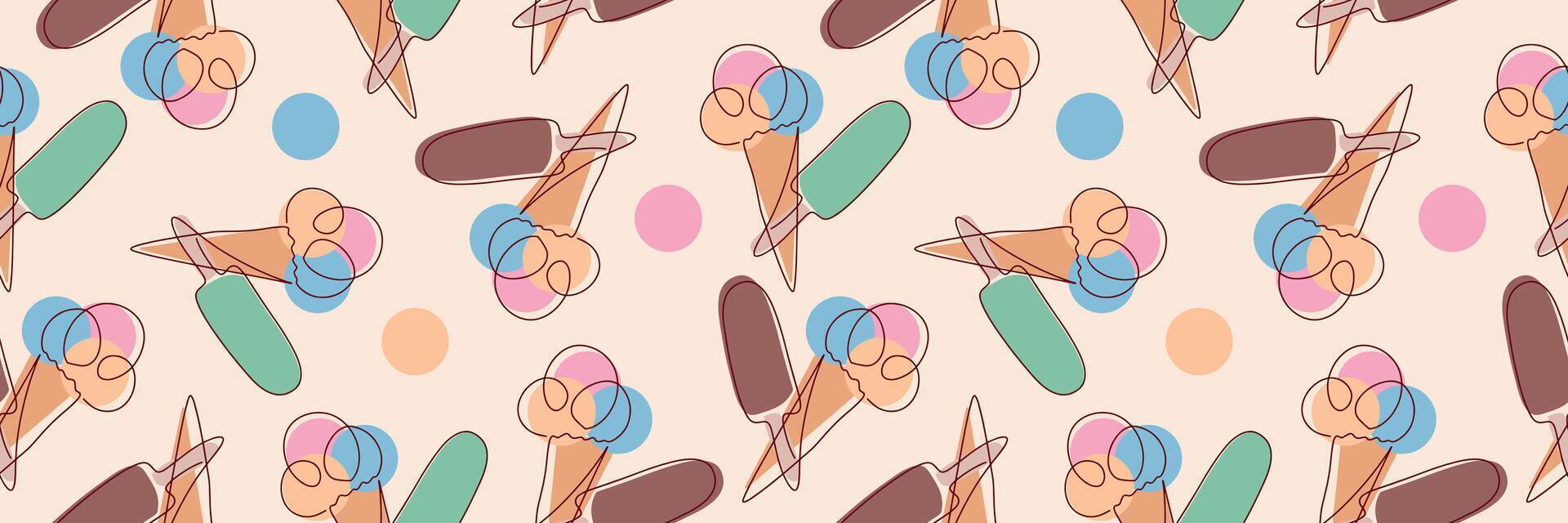 Seamless ice cream pattern. Ice cream line illustration background. vector