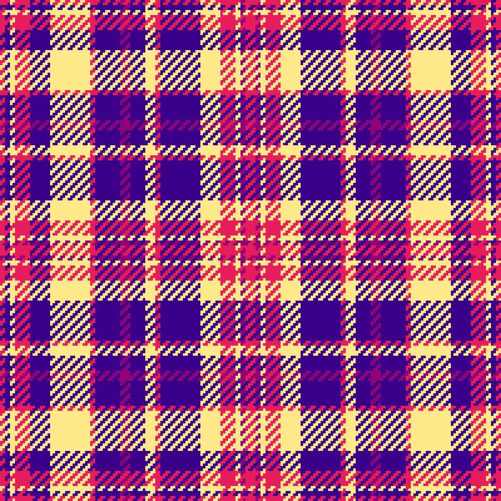 Intense seamless fabric texture, covering check pattern tartan. Multicolored textile background plaid in violet and light goldenrod colors. vector