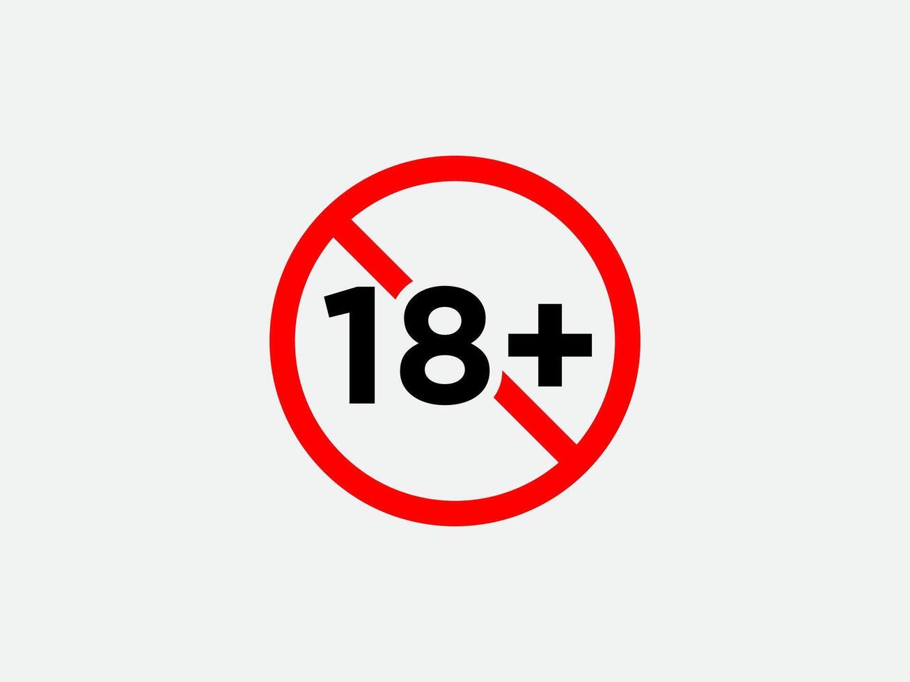 Plus 18 prohibition sign for people under eighteen years of age. For adults only. illustration. vector