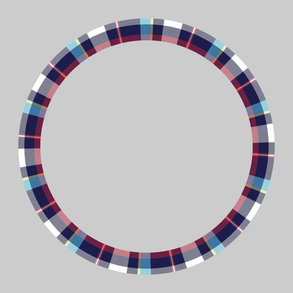 Round frame vintage pattern design template. Circle border designs plaid fabric texture. Scottish tartan background for collage art, gif card, handmade crafts. vector