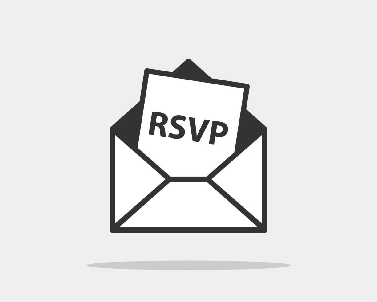 RSVP icon . Please respond letter in envelop. Answer on mail concept. vector